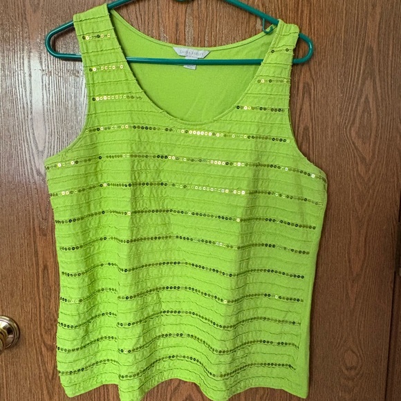 Laura Ashley Vibrant Green Sequin Tank Top - Picture 1 of 4